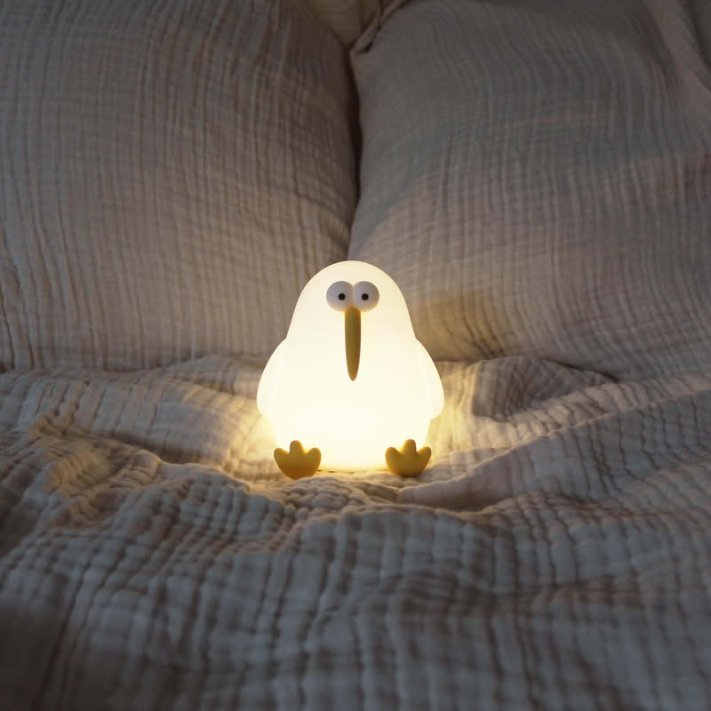 Luce notturna morbida in silicone ricaricabile con cavo incluso a forma di uccello kiwi, con controllo touch, luce calda a diverse intensità e funzione timer